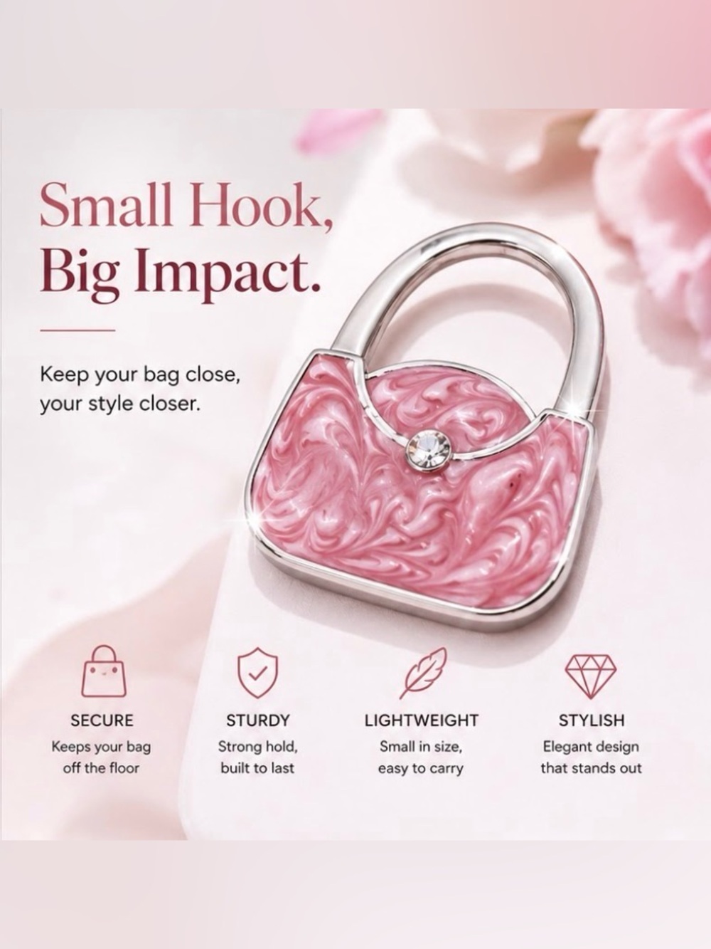 Elegant Pink Swirl Handbag hanger NWT